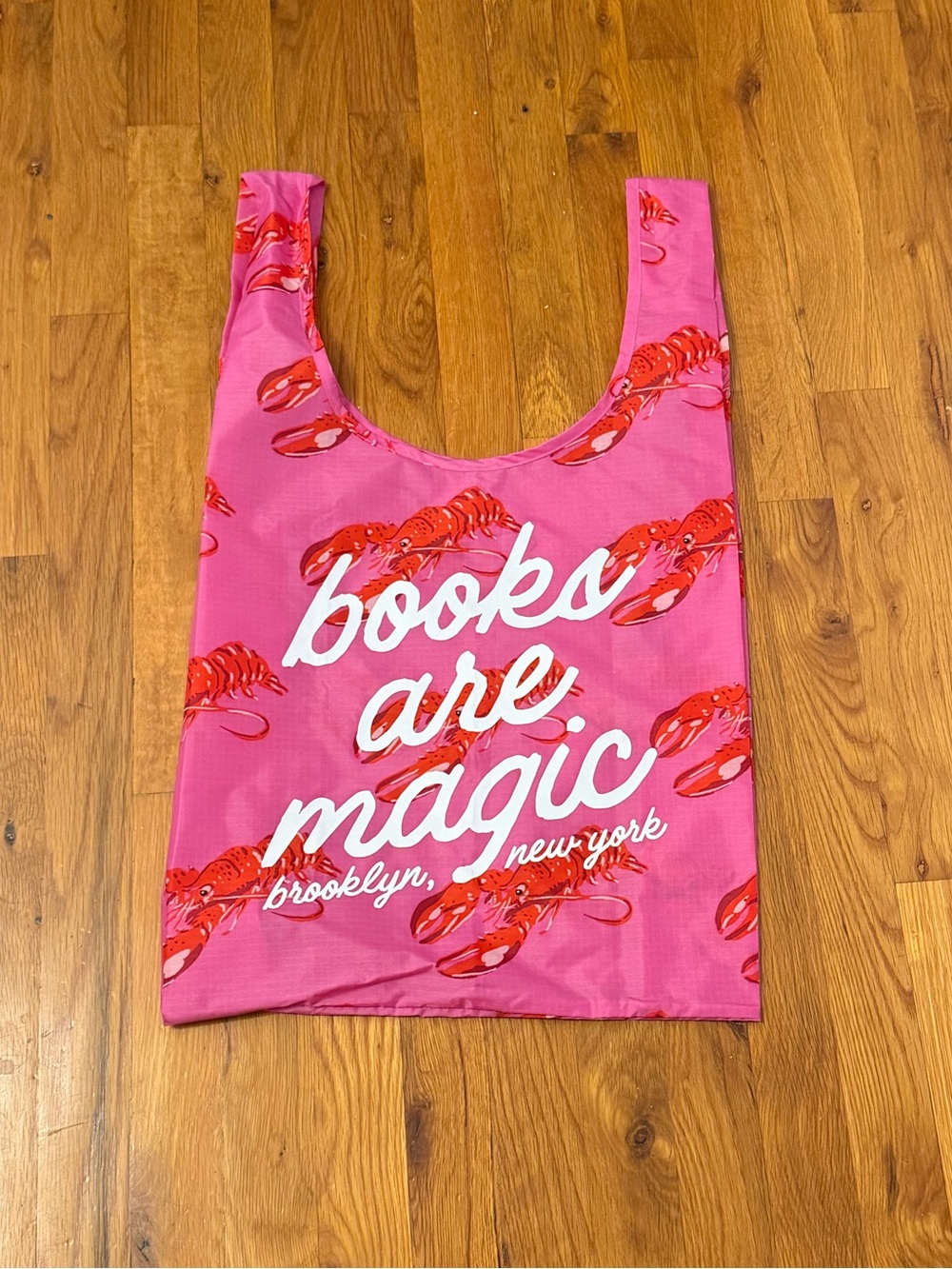 Baggu Books Are Magic Hot Pink + Lobster Reusable Tote Bag